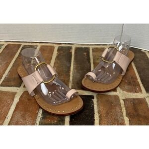Tory Burch Brannan Pink Toe Ring Studded Leather Sandals Gold Details Women 10.5